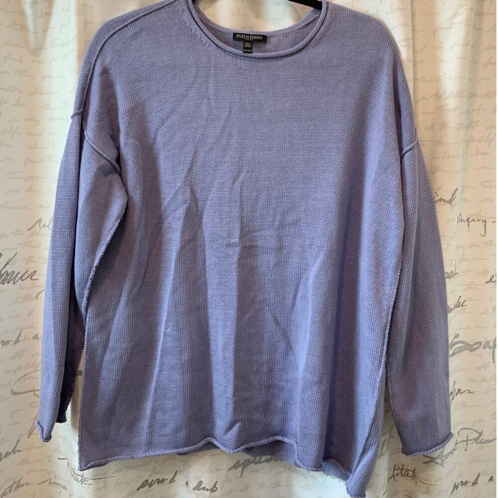 Eileen Fisher Petites Medium Lavender Organic Cotton Tencel Boat Neck Sweater